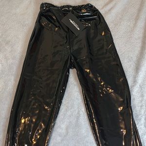 black high waisted latex leggings
